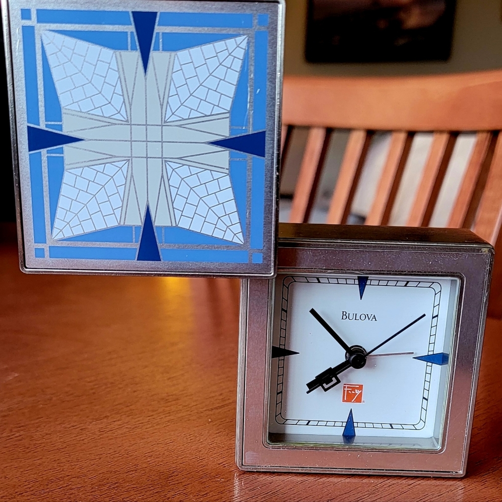 Vintage, rare Bulova Frank Lloyd Wright Travel Alarm Clock.